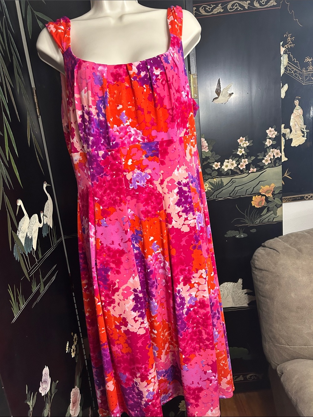 London Times Pink, Fuchsia & Orange Floral Midi Dress